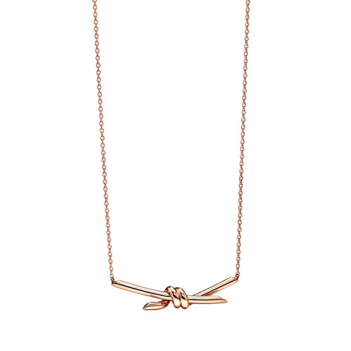 Tiffany & Co./蒂芙尼 22春夏新款N?ud系列 18K金玫瑰金繩結吊墜項鏈70153947