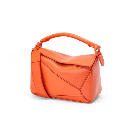LOEWE/羅意威 22年新款 Puzzle系列 女士小號橙色緞面小牛皮單肩斜挎手提拼圖包A510S21X88-9100