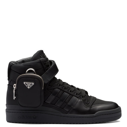 PRADA/普拉達 22年早春新款 ADIDAS聯名系列 男女同款黑色啞光皮革和再生尼龍高幫運動鞋2TG193_3LJX_F0557