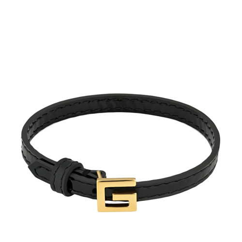 GUCCI/古馳 經典款 男女同款黑色皮革金色金屬方形G搭扣手鐲?623238J17458029