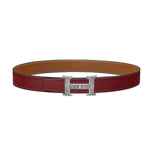 HERMES/愛馬仕 途銳 紅H /金小牛皮 925純銀皮帶扣 女士雙面皮帶 32毫米H029938CS05/H075394CAAC090