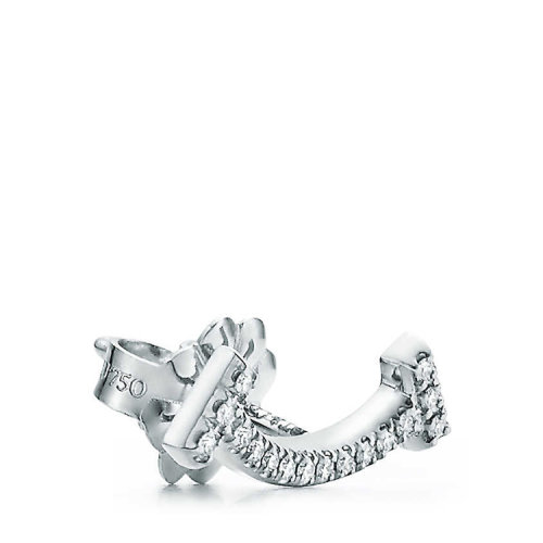 Tiffany & Co./蒂芙尼 經典Tiffany T系列 18K金白金鑲嵌鉆石Smile微笑耳釘36667168