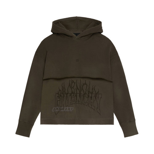 Givenchy/紀梵希 22年秋冬新款 女士軍綠色純棉分層刺繡平紋針織修身連帽衫BWJ03K3ZBJ-309