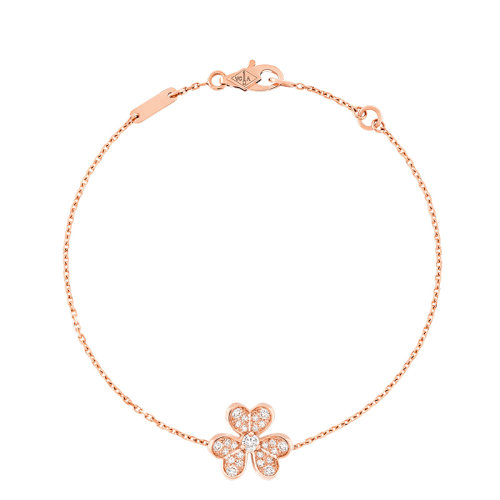 Van Cleef & Arpels/梵克雅寶 經典Frivole系列 迷你18K金玫瑰金鑲嵌鉆石三葉草花瓣手鏈VCARP7RD00