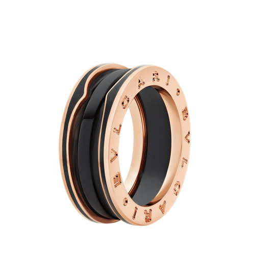 BVLGARI/寶格麗  B.ZERO1系列 18k金玫瑰金啞光黑色陶瓷兩排戒指357733