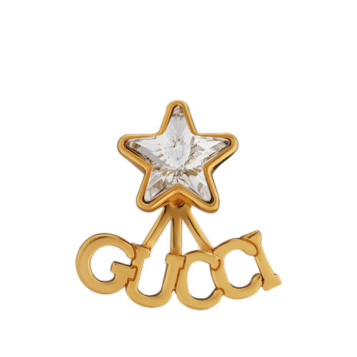 GUCCI/古馳  金色金屬手寫體GUCCI水晶星星細節單邊耳釘679076J1D508031