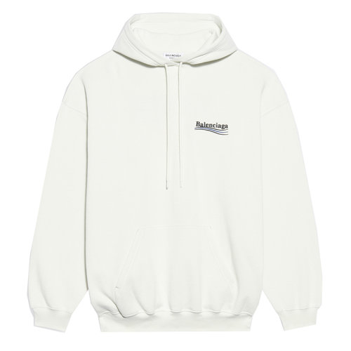 Balenciaga/巴黎世家 女士白色黑色和藍(lán)色毛圈抓絨中號剪裁政治競選連帽衫衛(wèi)衣578135TKVI99084