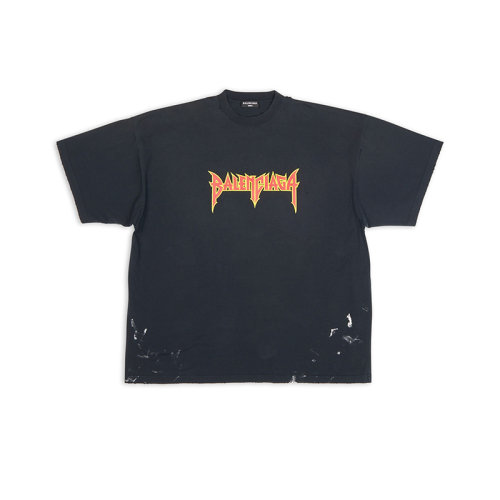 Balenciaga/巴黎世家 22年秋冬新款 Metal系列 男女同款黑色純棉漆點設計OVERSIZED短袖T恤694576TMV880105