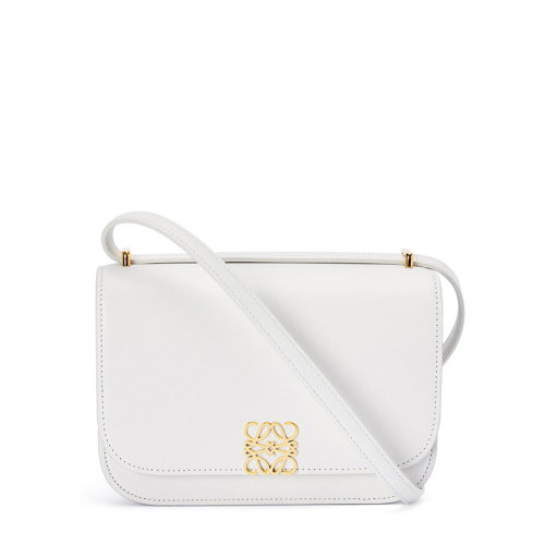 LOEWE/羅意威 20  Goya系列 女士小號軟白色真絲小牛皮金屬徽標磁扣單肩斜挎包0010594356