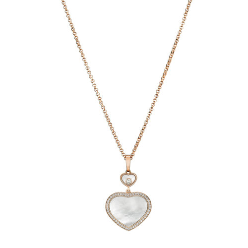Chopard/蕭邦 經典HAPPY HEARTS系列 18K金玫瑰金鑲鉆鑲嵌珍珠母貝愛心形狀吊墜項鏈79A074-5301