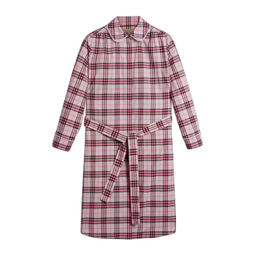 BURBERRY/博柏利  女裝 服裝 女士蕾絲裝飾衣領粉紅格紋棉質襯衫式 女士連衣裙裙裝