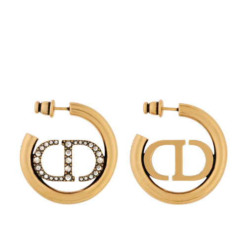 DIOR/迪奧 22新款30 MONTAIGNE系列 女士復古金色C字形飾鑲嵌透明晶體CD徽標字母耳釘耳環E2027WOMCY_D09S