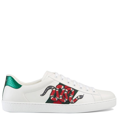 GUCCI/古馳 男士白色皮革貼花蛇刺繡Ace運(yùn)動(dòng)鞋45623002JP09064