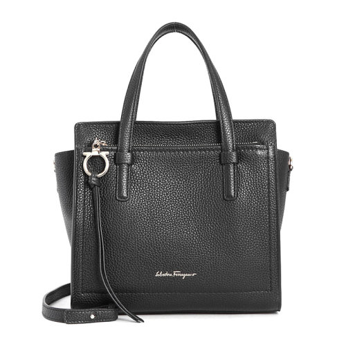 SALVATORE FERRAGAMO 女士黑色小牛皮徽標手提可單肩包 21-F478-720533（99新未使用）