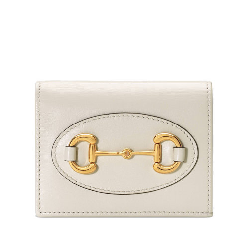 GUCCI/古馳 2020春夏新款 1955系列 白色小牛皮拼接金屬雙環扣 折疊按扣 錢包 6218870YK0G9022