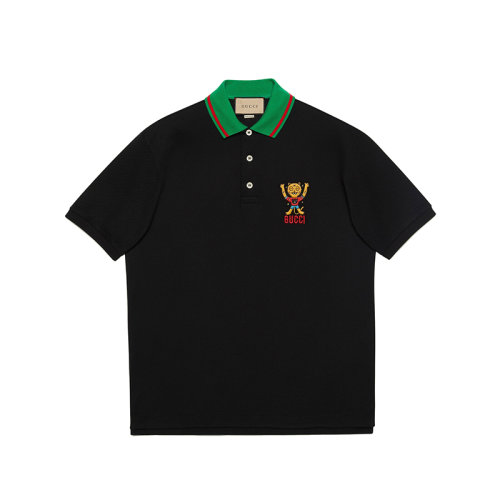 GUCCI/古馳 22秋冬新款 男士黑色棉質飾Gucci小貓貼Polo衫700272XJEJJ1152