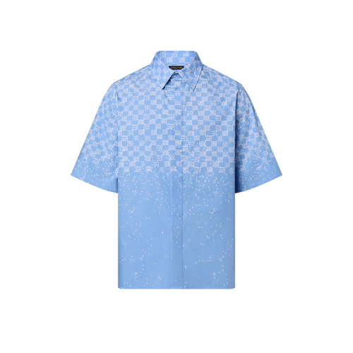 Louis Vuitton/路易威登 22年春夏新款 DAMIER SPREAD系列 男士藍色棉質混紡棋盤格圖案短袖襯衫1AA5EM