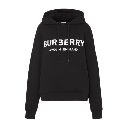 BURBERRY/博柏利  朱婧汐同款 女裝 服飾 周冬雨同款 黑色棉質徽標Logo印花連帽運動衫 女衛衣