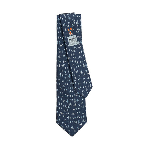 HERMES/愛馬仕 22年早春新款 Tie 7福寶派對系列 男士海軍藍/灰藍色/天空藍桑蠶絲領帶H006249T04