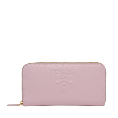 PRADA/普拉達 22春夏新款 女士大號雪粉色皮革徽標壓紋金扣長款錢包1ML506_2D1Q_F0E18