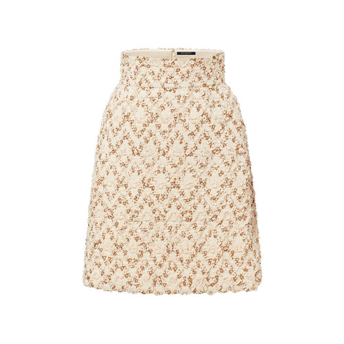 Louis Vuitton/路易威登 22年春夏新款 女士米白色棉質(zhì)混紡刺繡裝飾粗花呢半身裙1A9WT7