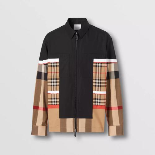  BURBERRY 22年秋冬 男士 鑲拼格紋棉質拉鏈前襟襯衫 80557331