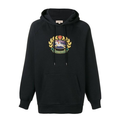 BURBERRY/博柏利   男裝 服裝 黑色棉質混紡典藏繡標新徽標時尚休閑套頭長袖時尚 男士衛衣 8002956