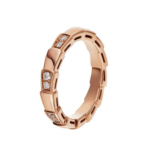 BVLGARI/寶格麗 Serpenti Viper系列 男女通用經典款 18K金玫瑰金帶鉆 蛇形戒指 353264