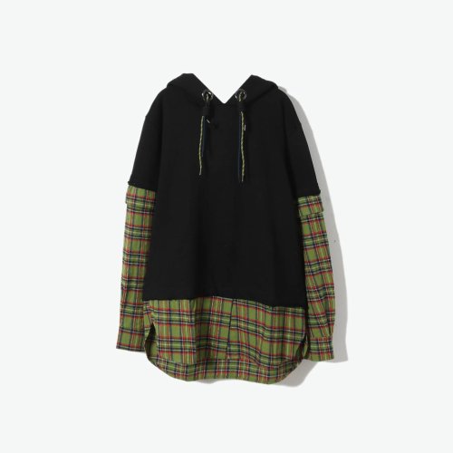CHIZHANG/馳張 格紋襯衫袖拼接連帽女衛衣