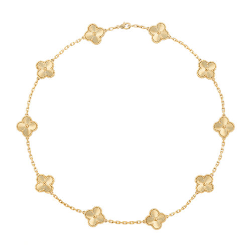 Van Cleef & Arpels/梵克雅寶 Vintage Alhambra經(jīng)典系列 18K金黃金拉絲10花四葉草項(xiàng)鏈VCARP3JJ00