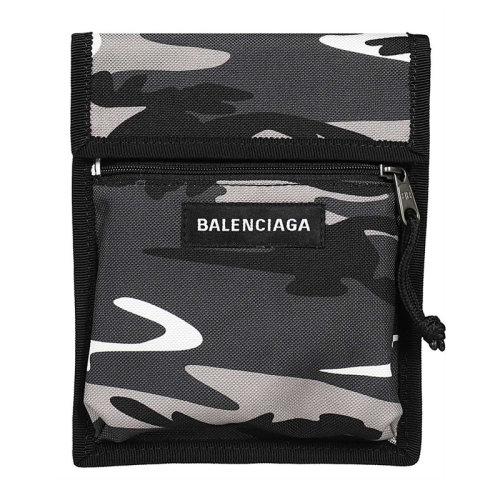 Balenciaga/巴黎世家 男士黑白灰拼色再生尼龍迷彩印花字母徽標貼飾單肩包斜挎包郵差包男包 532298-2BKM5-1100