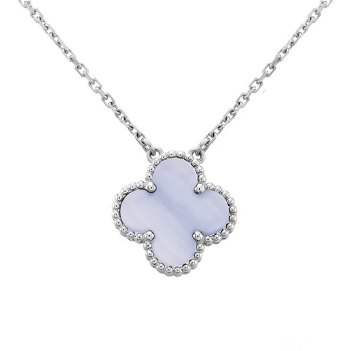 Van Cleef & Arpels/梵克雅寶 經典Vintage Alhambra系列 18K金白金鑲嵌紫玉髓四葉草幸運項鏈