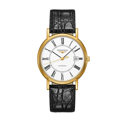 LONGINES/浪琴 時尚系列 自動機械鋼和黃色PVD表殼鱷魚皮表帶男表38.5毫米L4.921.2.11.2