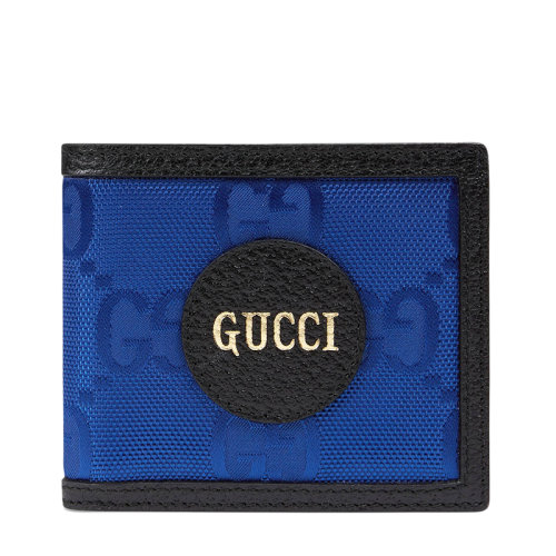 GUCCI/古馳 Off the Grid系列 男士藍(lán)色雙G提花尼龍黑色皮革雙折短款錢包625573H9HAN4267