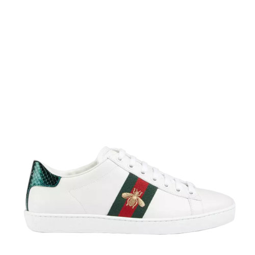 GUCCI/古馳【港倉】  熱辣小蜜蜂標志 紅綠條紋 女士白色皮革休閑運動小白鞋 4319422JP09064