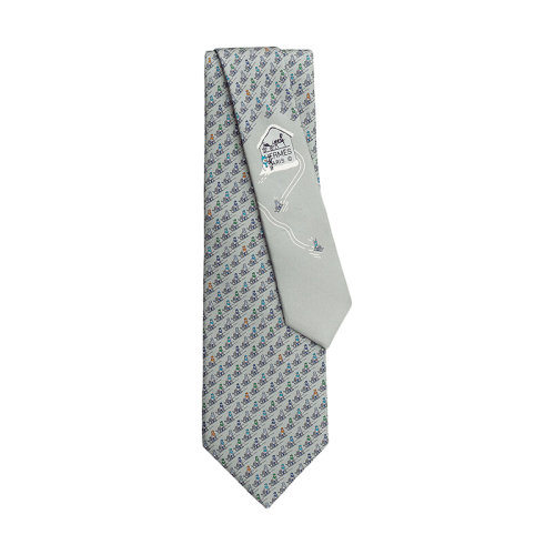 HERMES/愛馬仕 22年早春新款 Sliding Jockey Twillbi系列 男士灰色拼色桑蠶絲領帶H625990T14