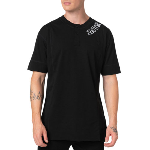 VERSACE JEANS/范思哲牛仔 男士黑色棉質(zhì)經(jīng)典字母徽標印花裝飾圓領短袖上衣T恤 B3GVB7DE-30377-899