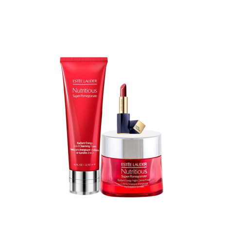 Estee Lauder/雅詩蘭黛  （傾慕唇膏 #420 3.5g+紅石榴潔面乳 125ml+紅石榴鮮活晚霜50ml）新疆不發貨