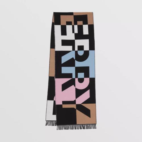  BURBERRY 22年秋冬 女士 棋盤格徽標絲毛混紡提花圍巾 80531671