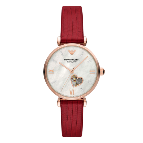 Emporio Armani/安普里奧阿瑪尼 皮革表帶歐美表 心形機械腕表 輕奢貝母女士腕表 生日禮物送女友 AR60048