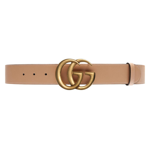 GUCCI/古馳 GG Marmont系列 女士棕色皮革復古GG金扣寬4cm腰帶400593AP00T2845