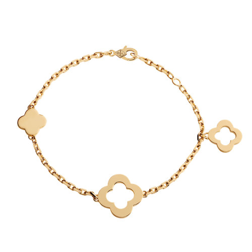 Van Cleef & Arpels/梵克雅寶 經典Byzantine Alhambra系列 18k金黃金鏤空3四葉草手鏈VCARD39600