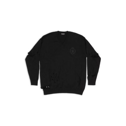  BALENCIAGA巴黎世家 22年秋冬 男士 針織衫 DESTROYED OVERSIZED V領上衣 702216T16421000