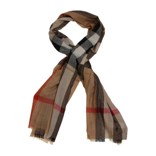 BURBERRY/博柏利 男女通用 中性山羊絨經典流蘇格子駝色格紋圍巾圍脖 3902673