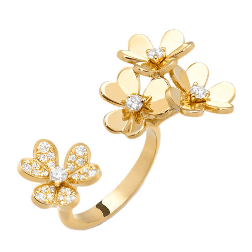 Van Cleef & Arpels/梵克雅寶 經典Frivole系列 18k金黃金鑲嵌鉆石三瓣花朵開口戒指指環VCARP3W500