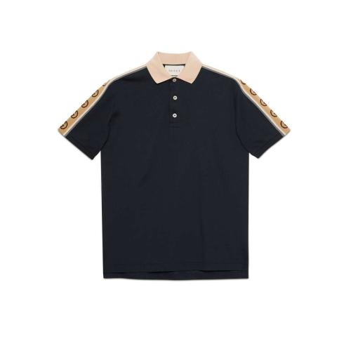  GUCCI古馳 22年秋冬 男士 飾互扣式雙G條紋棉質Polo衫 598949 XJB0Q 4685