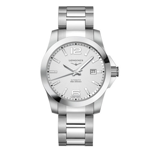 LONGINES/浪琴  康卡斯系列 自動機械表銀盤精鋼表殼鋼鏈男表41毫米L3.777.4.76.6