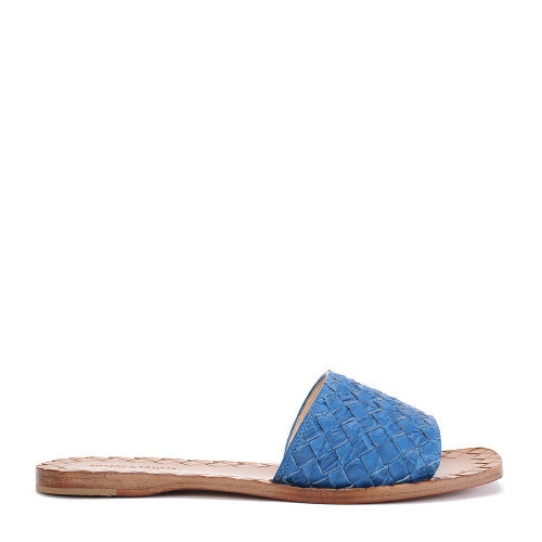 Bottega Veneta/葆蝶家 藍色鱷魚皮女士拖鞋