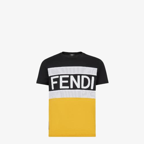  FENDI芬迪 22年秋冬 男士 短袖T恤 拼色棉質T恤 FAF532AD3VF0G8T