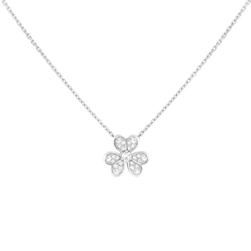 Van Cleef & Arpels/梵克雅寶 經典Frivole?系列 18K金白金滿鉆三花花瓣迷你項鏈 VCARP3W300